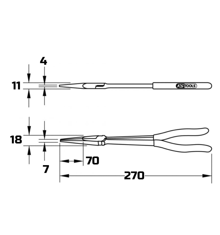 Dimensions du pince à bec fin